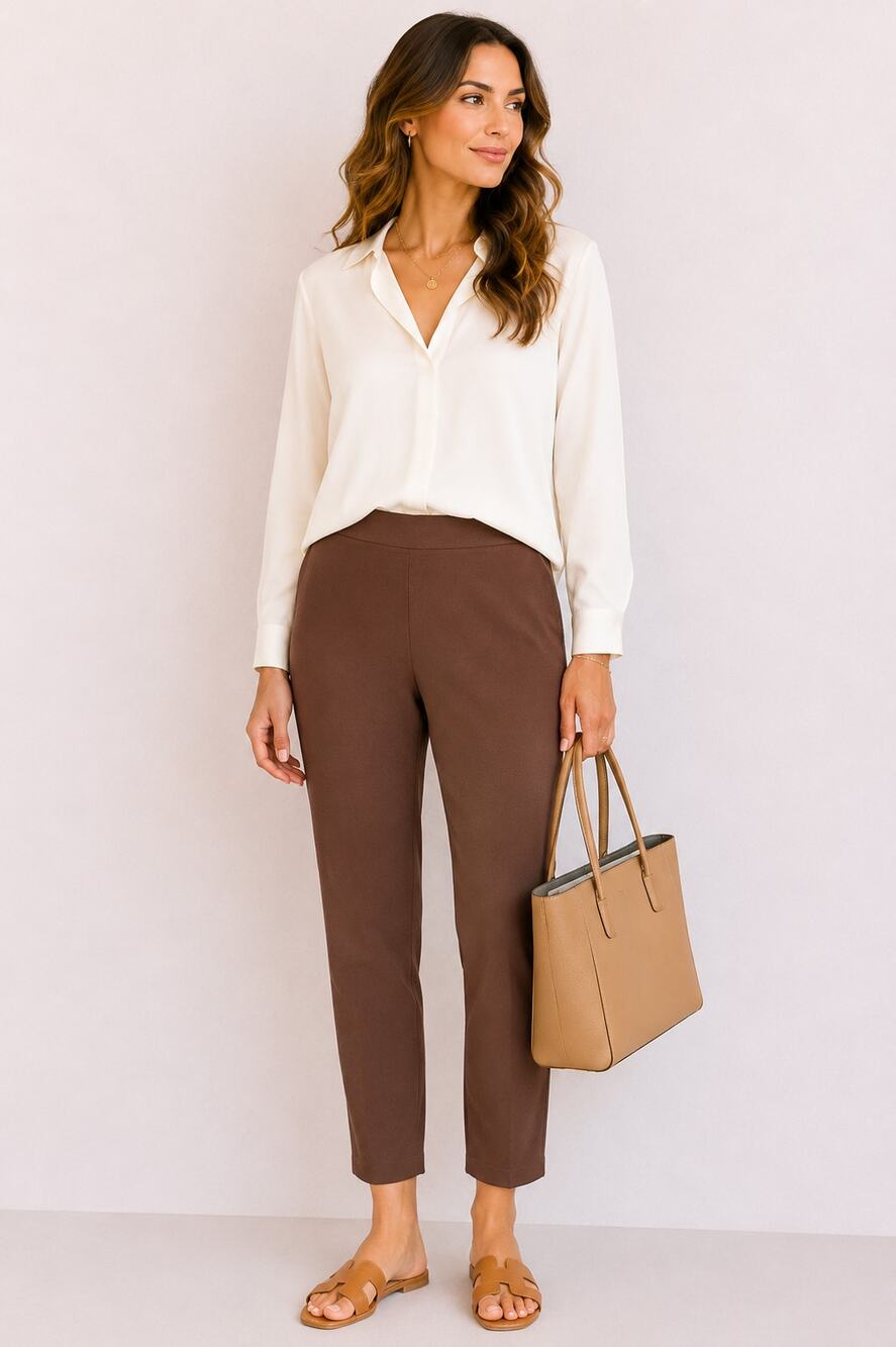 Eileen Fisher Brown Stretch Pull On Ankle Pants Womens Large Minimalist